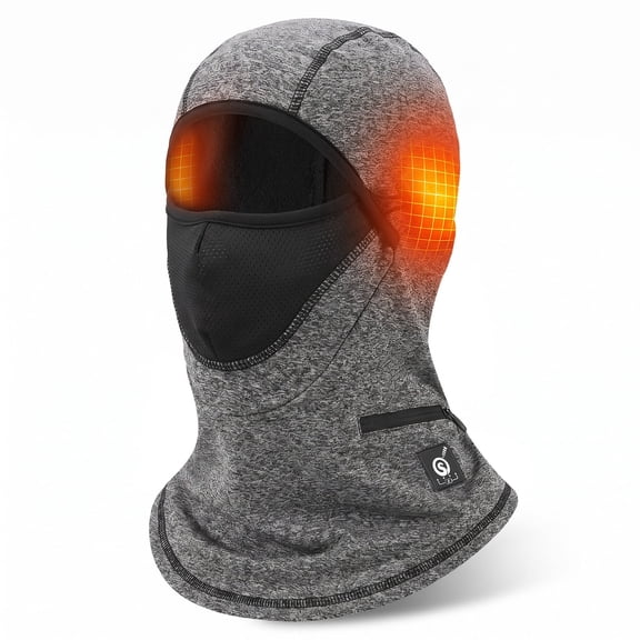 SNOW DEER Heated Ski Mask Balaclava, Electric Windproof Thermal Fleece Heated Face Mask with 3 Heat Levels, 7.4V 16.28Wh 2200mAh Rechargeable Heated Balaclava for Skiing Cycling Hiking Snowmobile Win