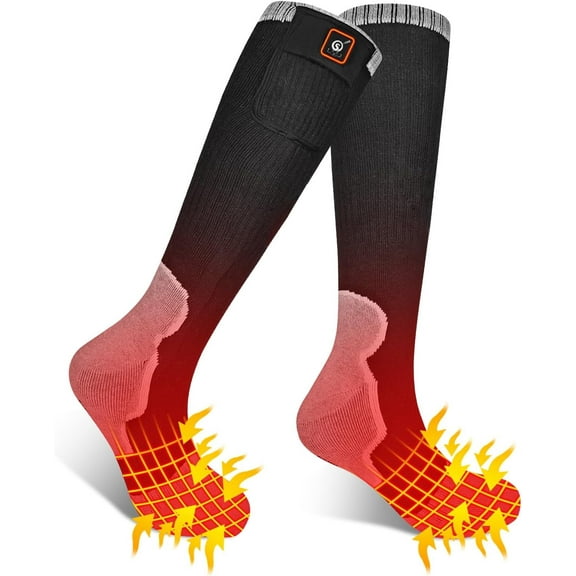 SNOW DEER Heated Socks for Men Women, 2200mAh Rechargeable Electric Heated Socks Foot Warmers 3 Heating Settings Winter Warm Thermo Sock with 2 Battery for Skiing Hiking Camping Running Fishing
