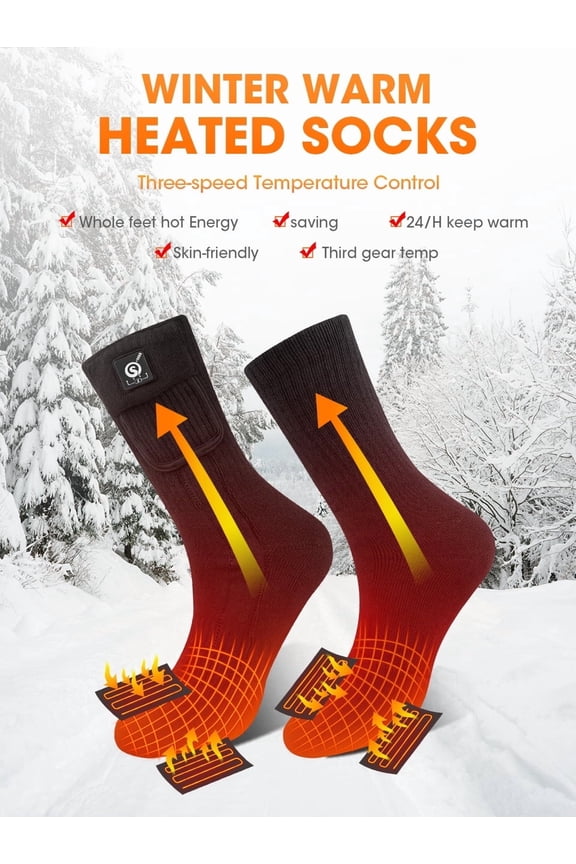 Heated Socks, Rechargeable Electric Socks with 3 Heat Settings, 10 Hours Heating time Winter Foot Warmers with Large Capacity Batteries for Men/Women