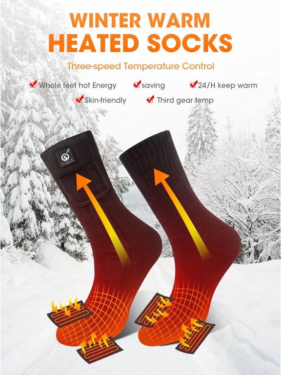 Heated Socks, Rechargeable Electric Socks with 3 Heat Settings, 10 Hours Heating time Winter Foot Warmers with Large Capacity Batteries for Men/Women