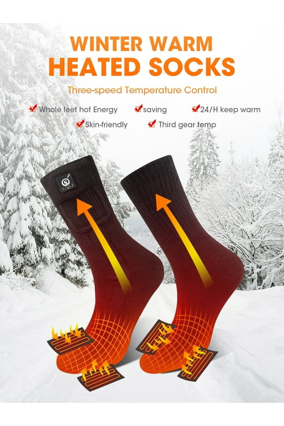 Heated Socks, Rechargeable Electric Socks with 3 Heat Settings, 10 Hours Heating time Winter Foot Warmers with Large Capacity Batteries for Men/Women