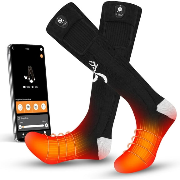SNOW DEER Heated Socks for Men Women, App Control Rechargeable Electric Heating Warm Sock