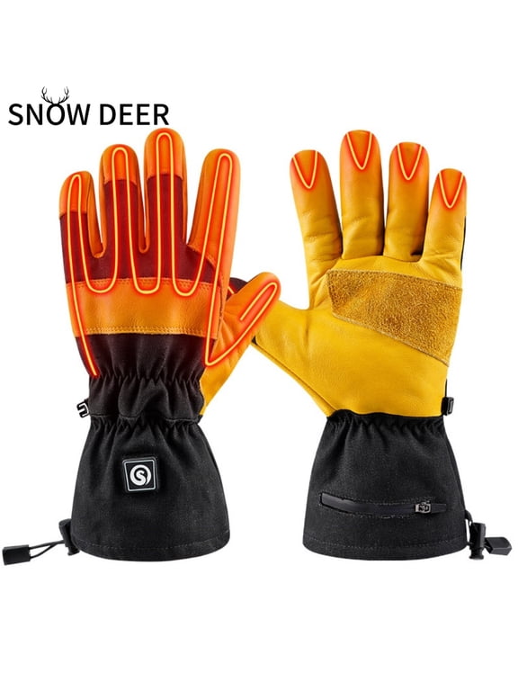 Heated Work Gloves for Winter – Cow Leather Multipurpose Gloves with 3 Heat Settings, Touchscreen, Waterproof for Construction, Mining, Outdoor Jobs