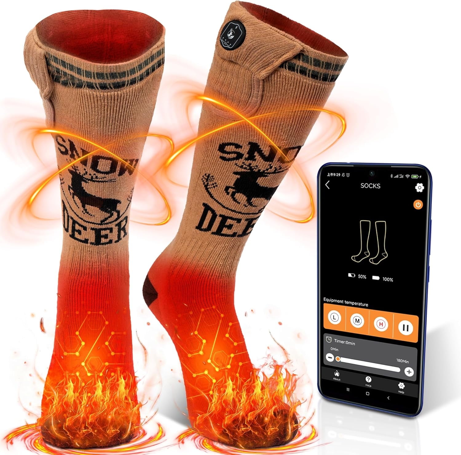 SNOW DEER Hunting Heated Socks with App Control for Men Women, Rechargeable Electric Heating Warm Sock for Motorcycle Hunting Ski Hiking Cold Winter Work Washable