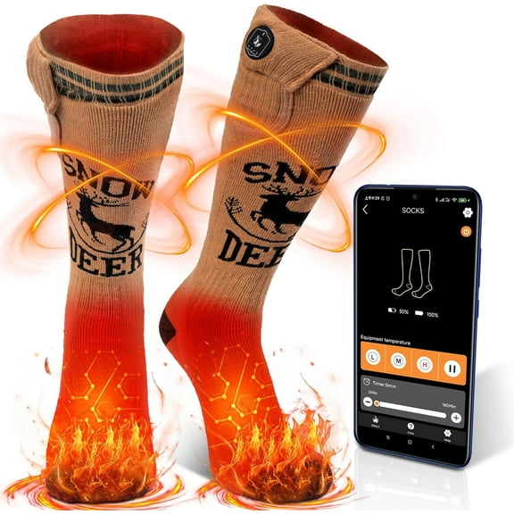 SNOW DEER Hunting Heated Socks with App Control for Men Women, Rechargeable Electric Heating Warm Sock for Motorcycle Hunting Ski Hiking Cold Winter Work Washable