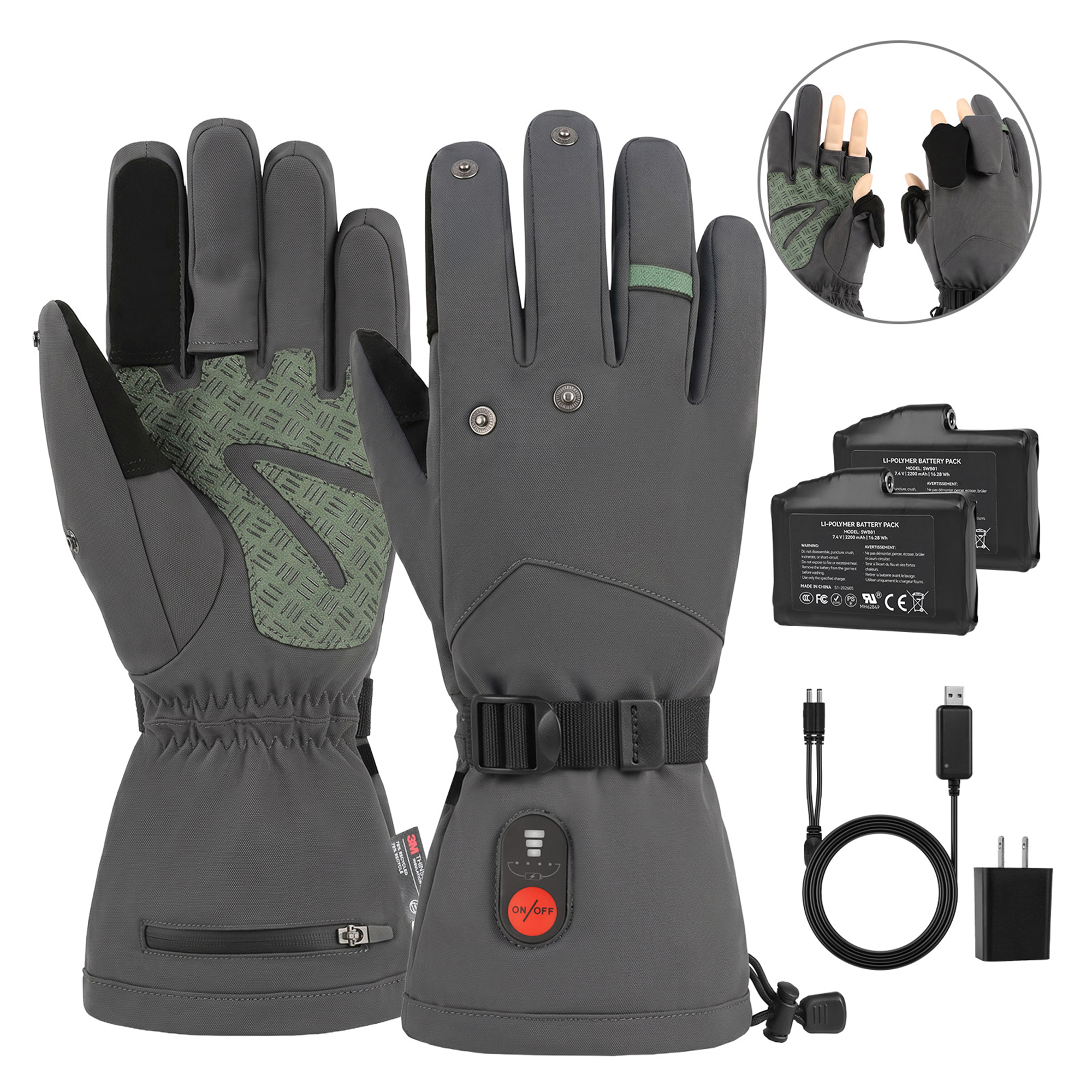 SNOW DEER Rechargeable Heated Fishing Gloves, Flip Finger Winter Gloves with Full Finger Heating, Up to 10 Hours of Warmth, Water-Resistant Thermal Gloves for Ice Fishing, Hunting and Skiing