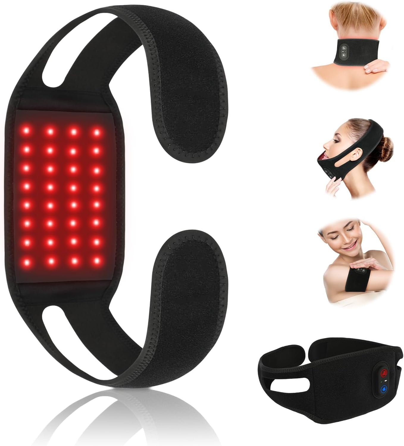 SNOW DEER Red Light Wellness Neck Belt 850nm Near-Infrared & 660nm Red Light Wearable Wrap for Chin, Neck, Wrist, Leg & Hand, Portable with Timer