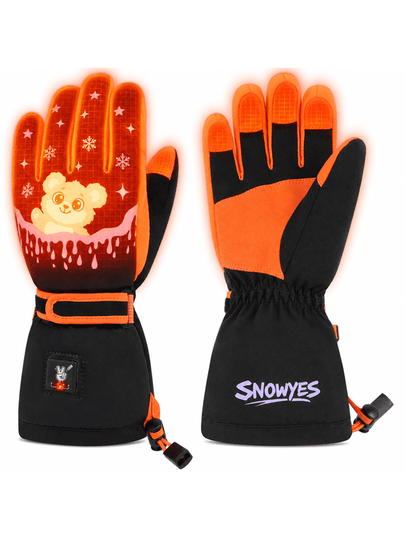 Kids Heated Rechargeable Gloves, Full Hand 3-Zone Heating, Light Kid Batteries, Cold Weather Thermal Gloves for Ski Snowboarding