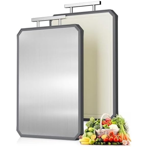 SNOWCLAD Stainless Steel Cutting Board,Double Sided Steel Bread Boards for kitchen,Stainless Steel/Wheat straw pp Large Board for meat,non toxic Chopping,16 * 11 Inch,Dishwasher Safe