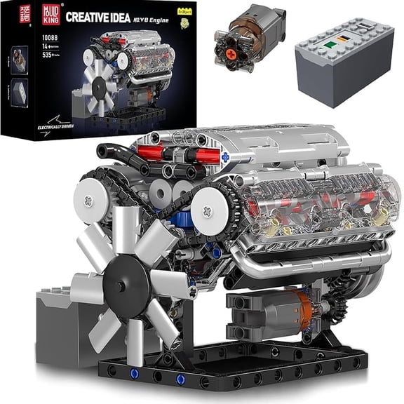 SNOWEAGLE Mould King V8 Engine Building Blocks Sets, MOC Scale Model Kit with Battery and Motor, Collectible Set for Adults, Handmade Set of Building Blocks,Construction Toys (535 Pcs)