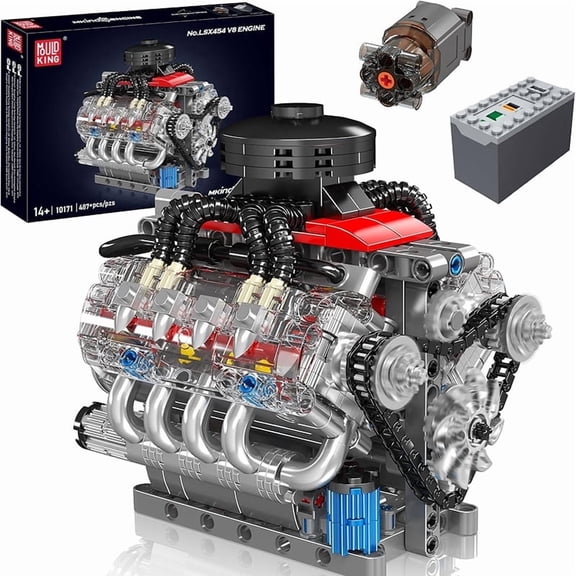 SNOWEAGLE V8 Engine Building Blocks Sets, V8 Engine Model kit That Run, Build Your Own STEM Model Engine, 8-Cylinder Car Engine Building Engineering Toys for Kids/Adults Collections(487+PCS)