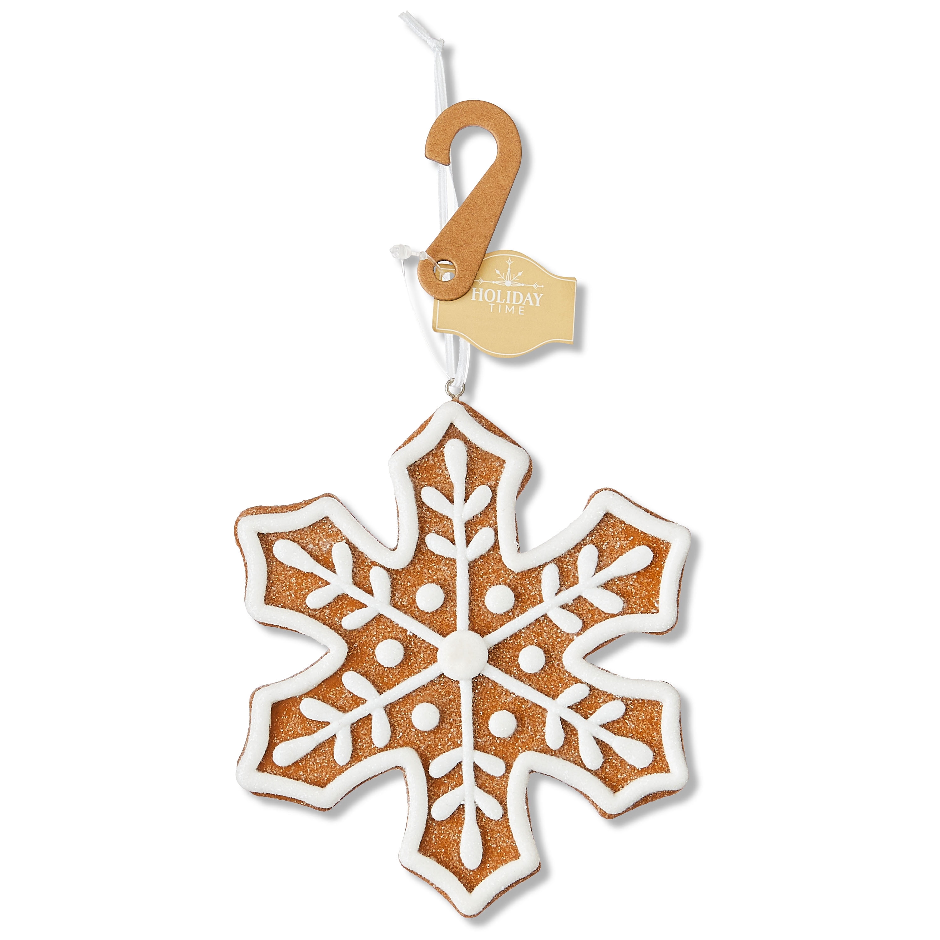 Brown and White Clay Dough Gingerbread Snowflake Cookie Christmas Ornament, 5", by Holiday Time