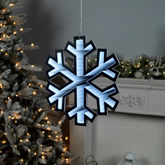 Melrose LED Lighted Hanging Snowflake Christmas Infinity Mirror - 15.75"
