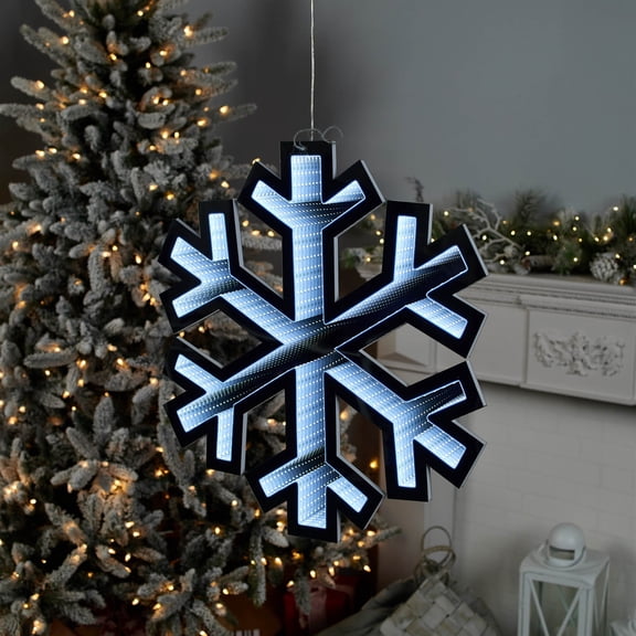 Melrose LED Lighted 3D Hanging Snowflake Christmas Infinity Mirror - 24"