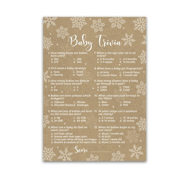 SNOWFLAKES Baby Shower Game BABY TRIVIA Game, Pack of 25 WINTER Baby Shower Game, Fun Baby Facts Game Its cold outside Frost Holiday Baby Shower Activity Gender Neutral Baby Shower Game G782-TRV
