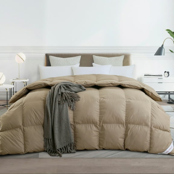 SNOWMAN Khaki King Size Feather Down Comforter,Ultra Soft Fluffy All Season Warm,Machine Washable Hypoallergenic