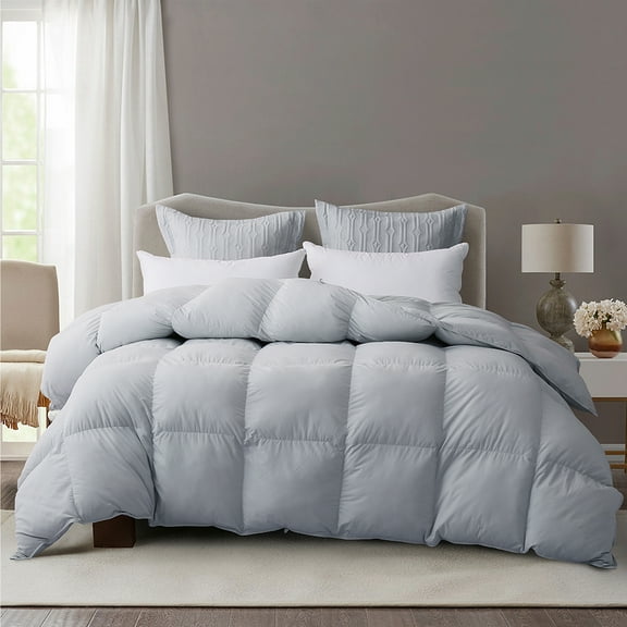 SNOWMAN Tin Grey King Size Feather Down Comforter,Ultra Soft Fluffy All Season Warm,Machine Washable Hypoallergenic