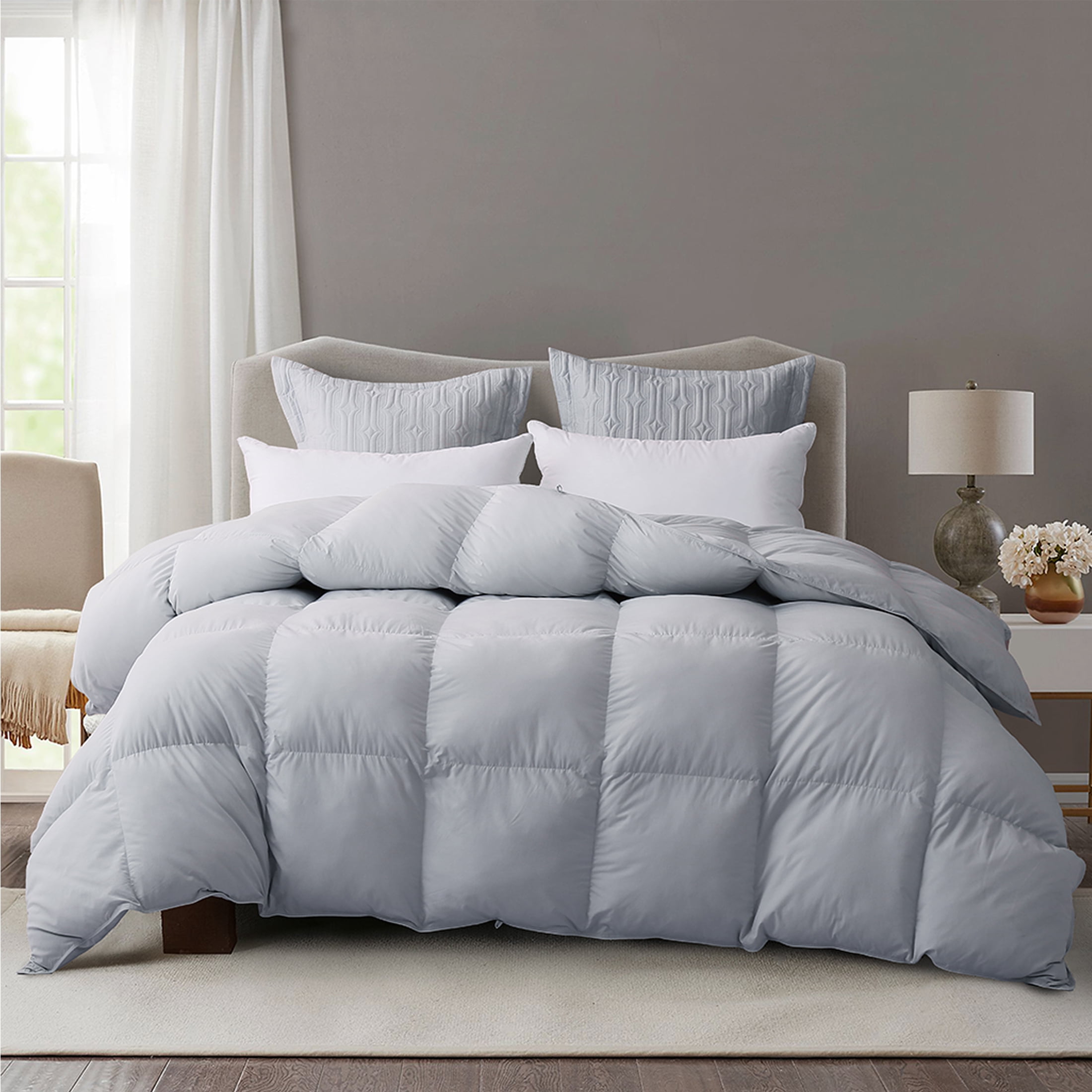 SNOWMAN Tin Grey Queen Size Feather Down Comforter,Ultra Soft Fluffy All Season Warm,Machine Washable Hypoallergenic