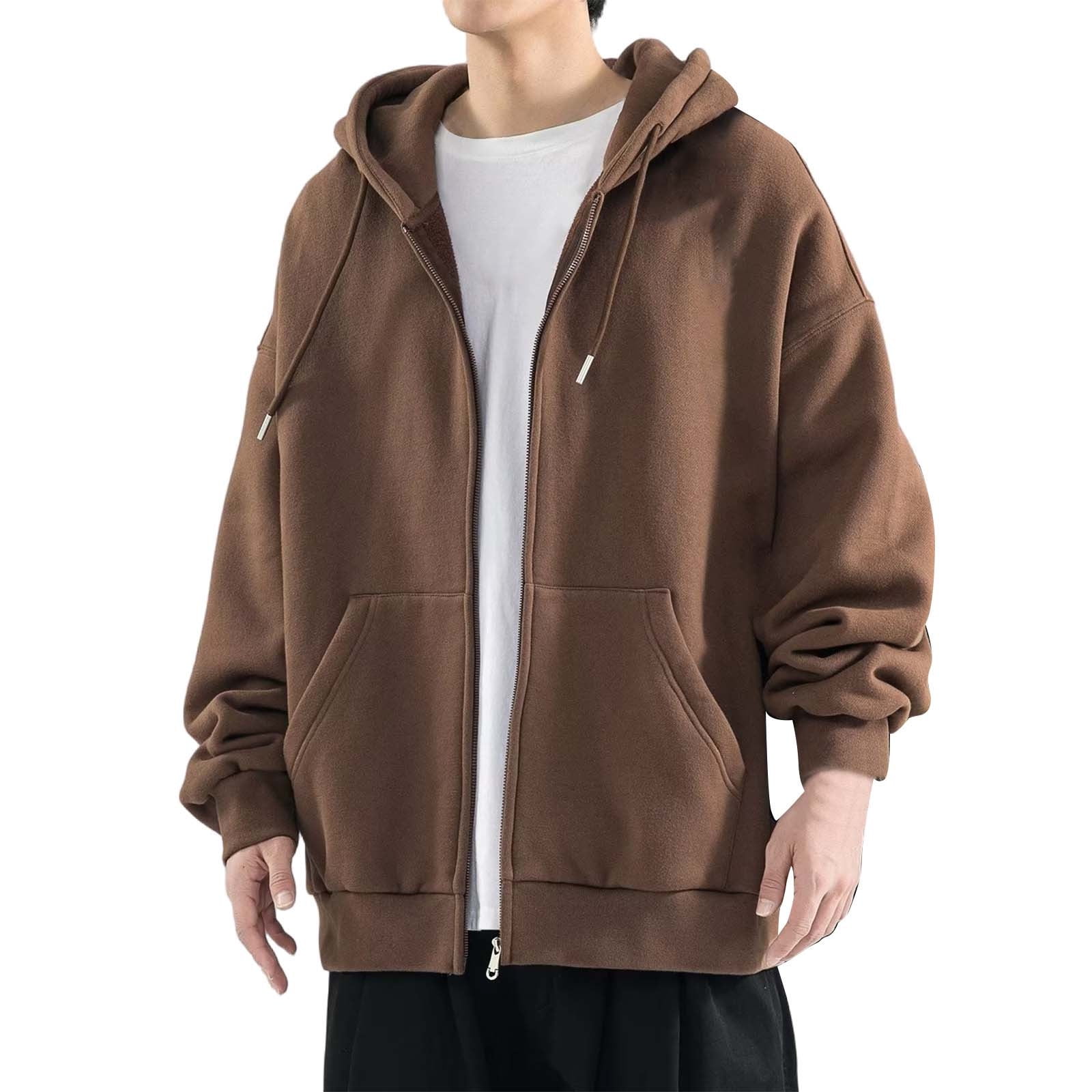 SNOWSONG Baggy Hoodie Men Mens Jacket Men's Spring / Fall Cardigan Sweatshirt Couple Tops Long Sleeve Drawstring Hooded Jacket Zip up Hoodie Men Big and Tall Hoodie Coffee 4XL