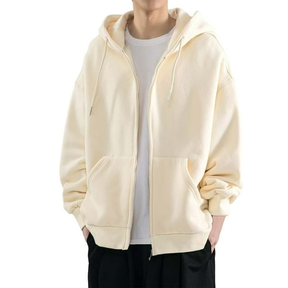 SNOWSONG Baggy Hoodie Men Mens Jacket Men's Spring / Fall Cardigan Sweatshirt Couple Tops Long Sleeve Drawstring Hooded Jacket Zip up Hoodie Men Big and Tall Hoodie Beige L