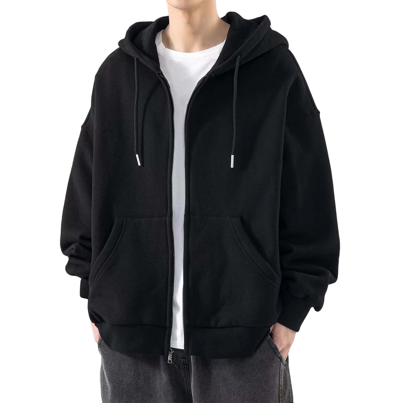 SNOWSONG Baggy Hoodie Men Mens Jacket Men's Spring / Fall Cardigan Sweatshirt Couple Tops Long Sleeve Drawstring Hooded Jacket Zip up Hoodie Men Big and Tall Hoodie Black 2XL