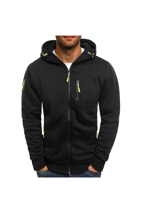 Baggy Hoodie Men Mens Jacket Men's Casual Long Sleeve Drawstring Hooded Sweatshirt Loose Zipper Cardigan Jacket Zip up Hoodie Men Big and Tall Hoodie Black 4XL