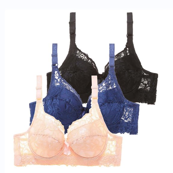SNOWSONG Bras for Women, 3-Pack High Support Bra for Women Adjustable Straps Full Cup Up Bra Comfort Wireless Underwear, Push up Bra, Wireless Bras for Women, Bra Set Blue 40
