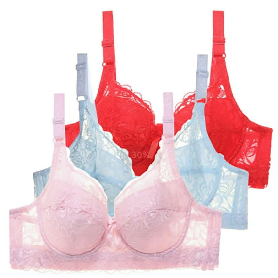SNOWSONG Bras for Women, 3-Pack High Support Bra for Women Adjustable Straps Full Cup Up Bra Comfort Wireless Underwear, Push up Bra, Wireless Bras for Women, Bra Set Hot Pink 36