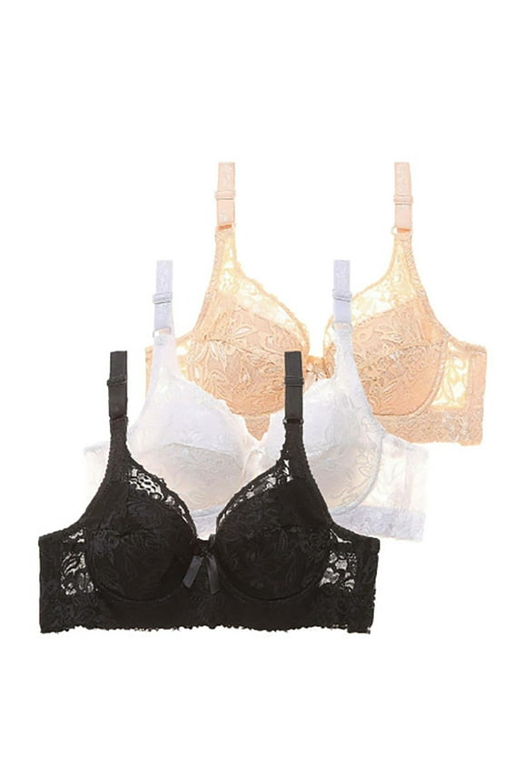 Bras for Women, 3-Pack High Support Bra for Women Adjustable Straps Full Cup Up Bra Comfort Wireless Underwear, Push up Bra, Wireless Bras for Women, Bra Set Black 34