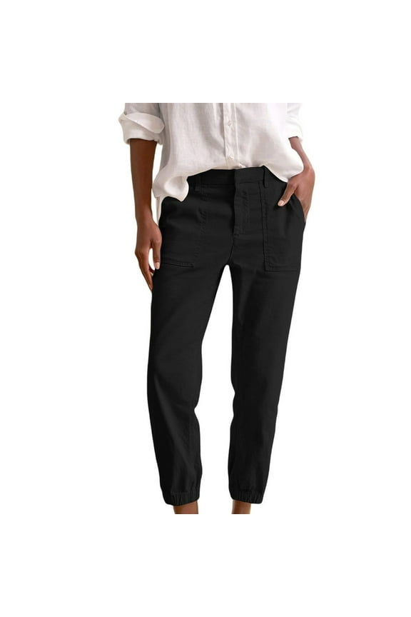 Capri Pants for Women, Women Fashion Solid Color Elastic Long Pants Leisure Trousers, 1PC Pants Black M