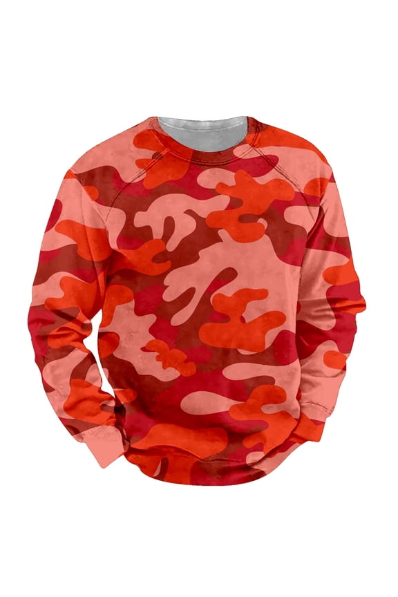 Camo Sweatshirt, Big and Tall Sweatshirt Men's Fall Long Sleeve Round Neck Hoodless Sweatshirt Camouflage Printed Top, Long Sleeve Shirts for Men, Mens Fall Shirts B 4XL