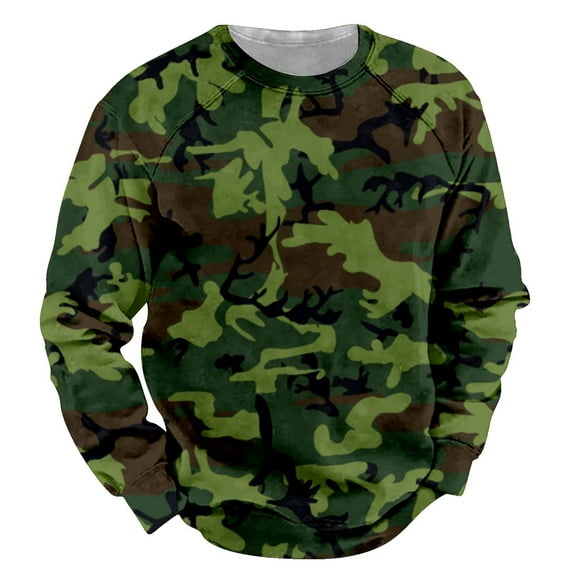 SNOWSONG Camo Sweatshirt, Big and Tall Sweatshirt Men's Fall Long Sleeve Round Neck Hoodless Sweatshirt Camouflage Printed Top, Long Sleeve Shirts for Men, Mens Fall Shirts A 4XL
