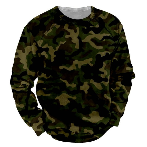 SNOWSONG Camo Sweatshirt, Big and Tall Sweatshirt Men's Fall Long Sleeve Round Neck Hoodless Sweatshirt Camouflage Printed Top, Long Sleeve Shirts for Men, Mens Fall Shirts E XL