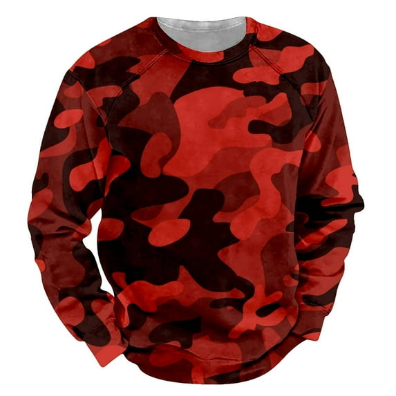SNOWSONG Camo Sweatshirt, Big and Tall Sweatshirt Men's Fall Long Sleeve Round Neck Hoodless Sweatshirt Camouflage Printed Top, Long Sleeve Shirts for Men, Mens Fall Shirts F M