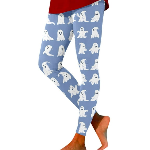SNOWSONG Clearance! Halloween Leggings for Women, Plus Size Leggings Women's Holiday Casual Halloween Printed Leggings Workout Exercise Bottoms, Womens Leggings, Tummy Control Leggings Blue L