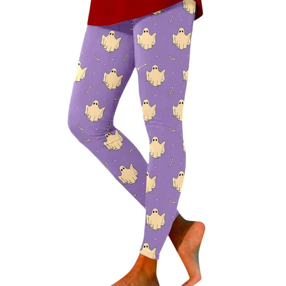SNOWSONG Halloween Leggings for Women, Plus Size Leggings Women's Holiday Casual Halloween Printed Leggings Workout Exercise Bottoms, Womens Leggings, Tummy Control Leggings Purple S