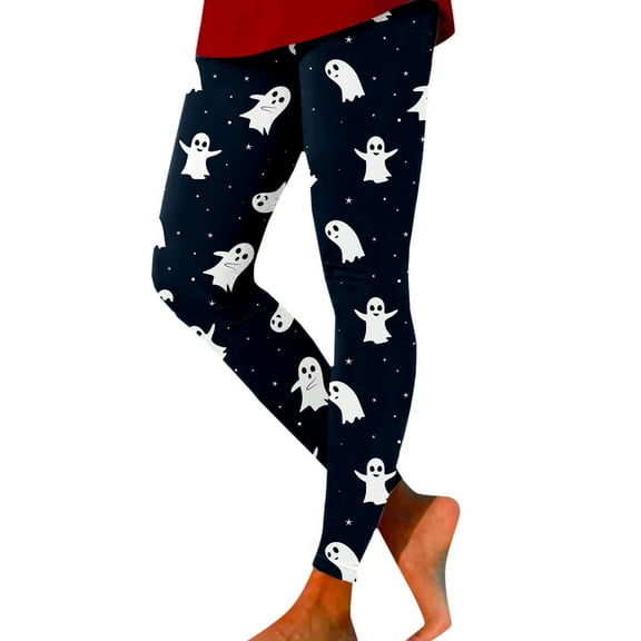 SNOWSONG Halloween Leggings for Women, Plus Size Leggings Women's Holiday Casual Halloween Printed Leggings Workout Exercise Bottoms, Womens Leggings, Tummy Control Leggings Dark Blue XL