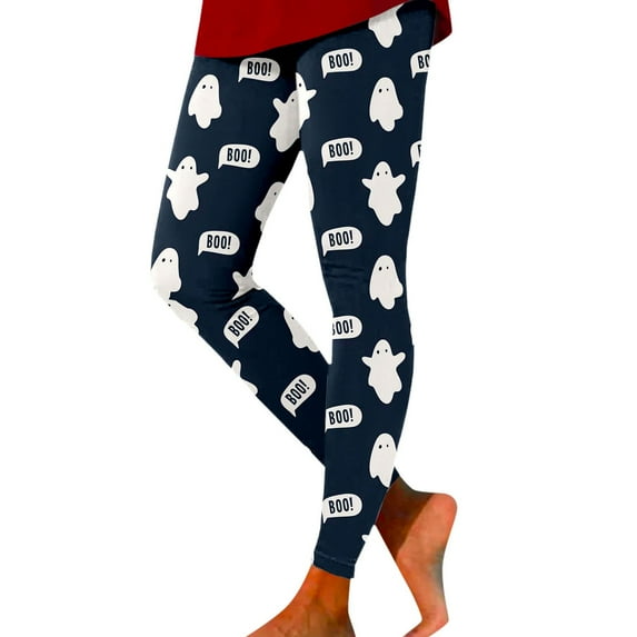 SNOWSONG Halloween Leggings for Women, Plus Size Leggings Women's Holiday Casual Halloween Printed Leggings Workout Exercise Bottoms, Womens Leggings, Tummy Control Leggings Navy L