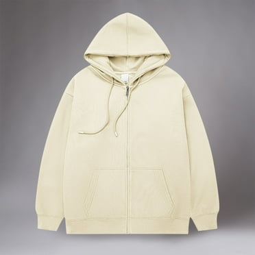 SNOWSONG Clearance! Hoodies for Men, Men's Loose Solid Color Hooded Cardigan Zipper Casual Sweater Jacket, Zip up Jacket, Mens Jackets Beige L