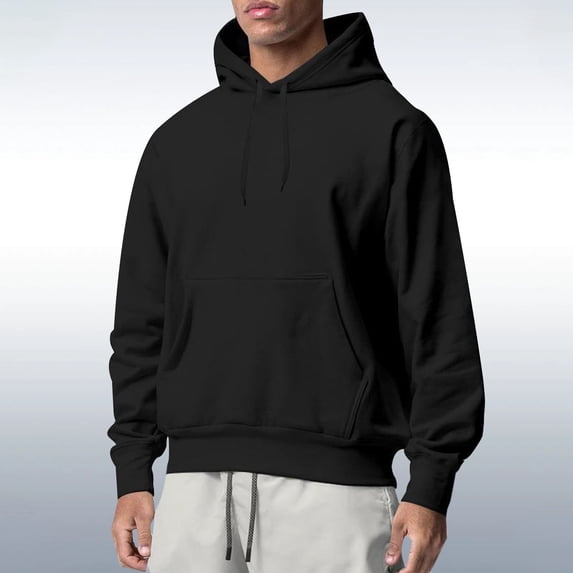 SNOWSONG Hoodies for Men, Men's Sportswear Solid Color Fleece Hoodie, Plain Hoodies, Big and Tall Hoodies for Men Black 2XL