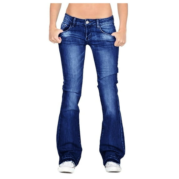 SNOWSONG Jeans for Women, Leggings for Women Tummy Control Women's Mid Waist Stretch Slim Flare Pants Casual Wide Leg Jeans, Bell Bottom Jeans for Women, Stretchy Jeans for Women Navy 3XL