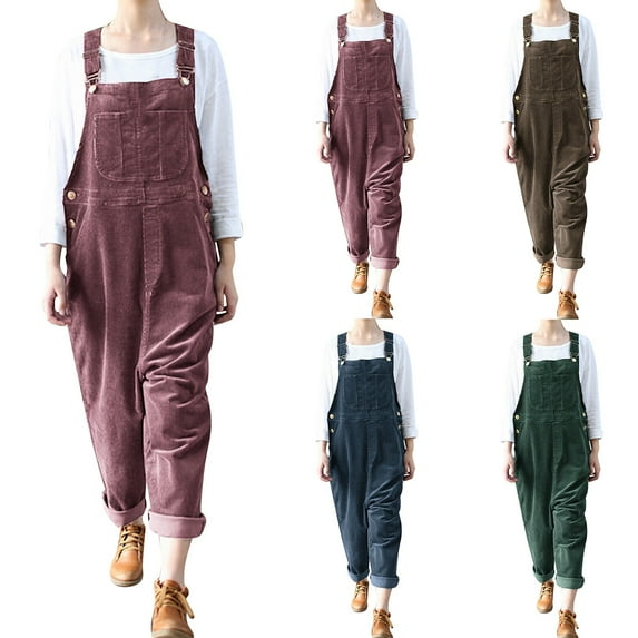 SNOWSONG Jumpsuits for Women, Corduroy Overalls for Women Casual Adjustable Jumpsuit with Pockets, Denim Jumpsuits, Baggy Jumpsuits for Women Red 5XL