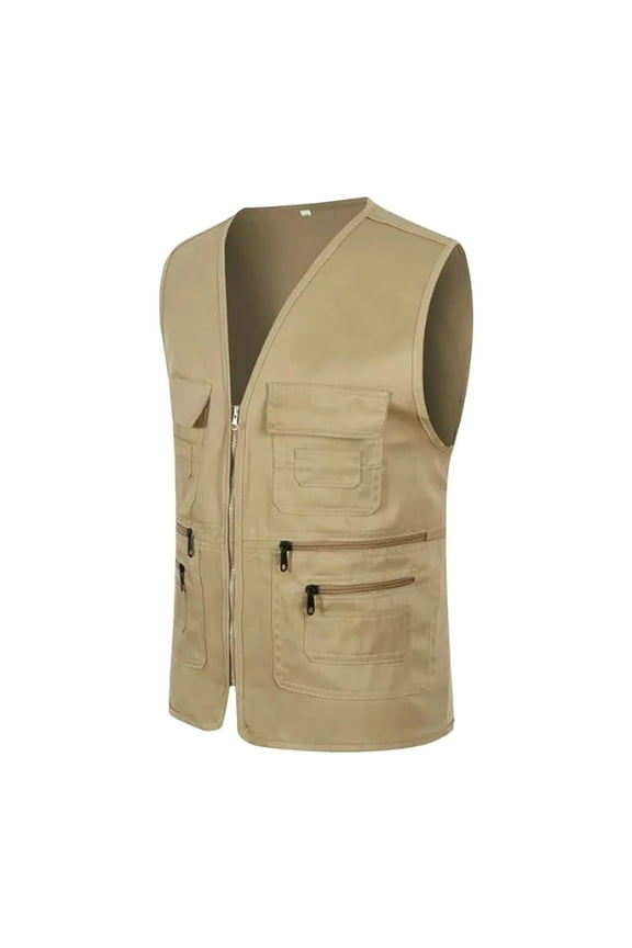 Khaki Vest for Men Outdoors, Men's Casual Outdoor Work Fishing Travel Photo Khaki Vest Jacket with Multi Pockets, Mens Vests for Outdoors, Khaki Fishing Vest L