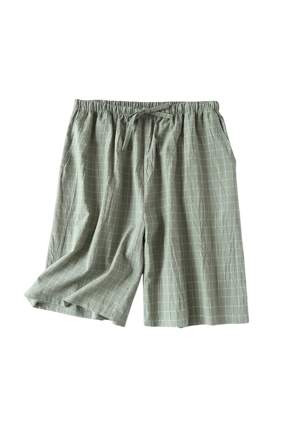 Men's Loose Fit Tartan Plaid Boxer Underwear Shorts Sleep Short Cotton Breathable Plus Size Homewear Pajamas Pants Leisure Outwear, 1PC Short Green 3XL