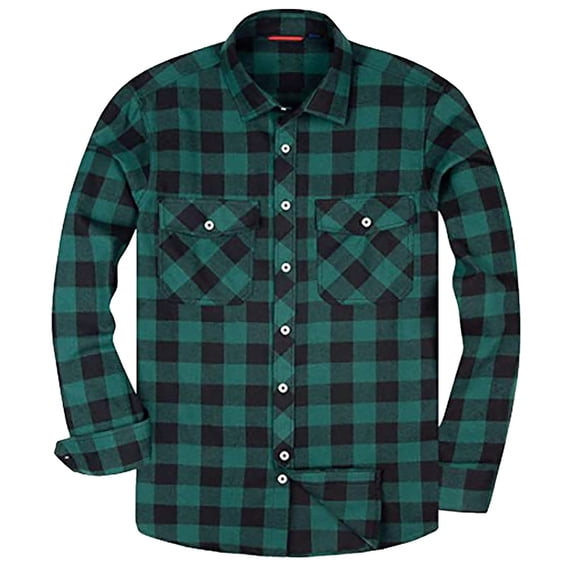 SNOWSONG Men's Plaid Shirt, Mens Lapel Plaid Casual Shirt Flannel Loose Comfort Soft Shirt, Long Sleeve Shirt, Flannel Shirt for Men Green 3XL