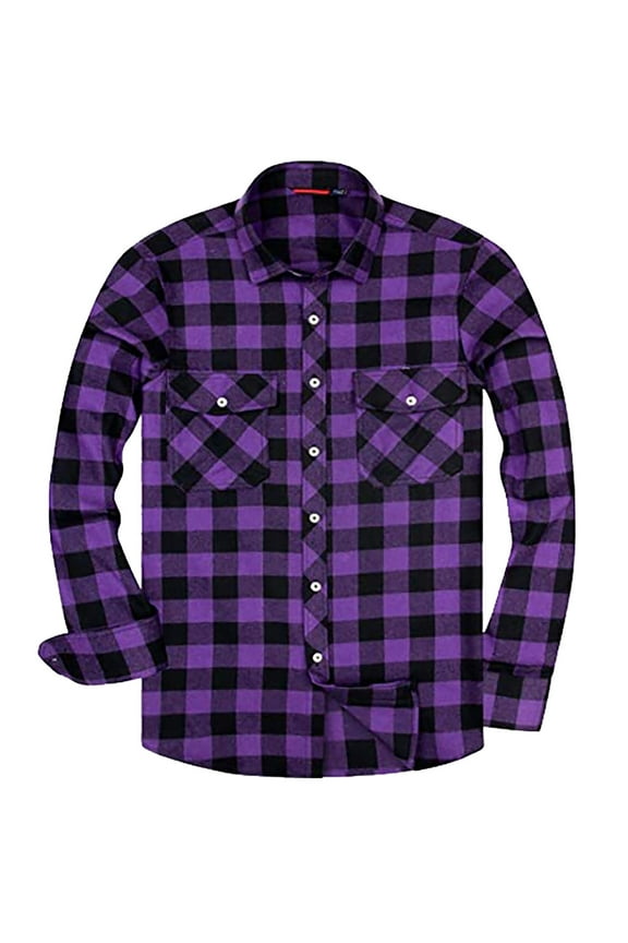 Men's Plaid Shirt, Mens Lapel Plaid Casual Shirt Flannel Loose Comfort Soft Shirt, Long Sleeve Shirt, Flannel Shirt for Men Purple M