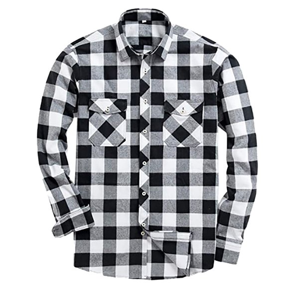 SNOWSONG Men's Plaid Shirt, Mens Lapel Plaid Casual Shirt Flannel Loose Comfort Soft Shirt, Long Sleeve Shirt, Flannel Shirt for Men White S