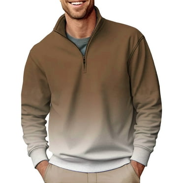 SNOWSONG Clearance! Oversized Sweatshirt for Men, Men's Fall / Winter Gradient Lapel Half Zipper Loose Long Sleeve Sweatshirt Mens Sweatshirt, Quarter Zip Pullover Men, Cropped Sweatshirt Khaki S
