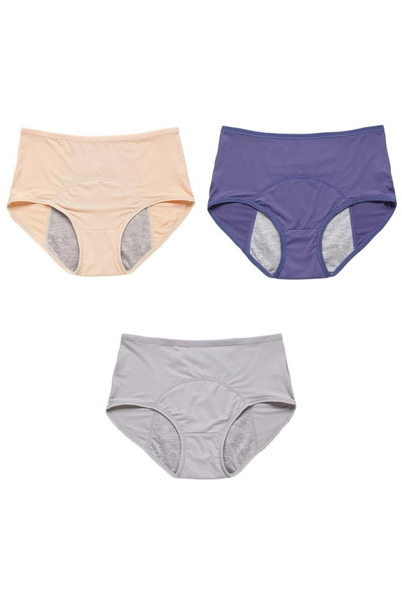 Panties for Women, 3PC Underwear for Women Leak Proof Cotton Overnight Menstrual Briefs High Waisted Leak Proof Protective Navy L