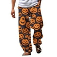 thumbnail image 1 of SNOWSONG Clearance! Pants for Men, Halloween Pants Men's Casual Pants Halloween Pumpkinhead Beach Pants with Pockets, Baggy Pants Men, Halloween Pajamas B M, 1 of 4